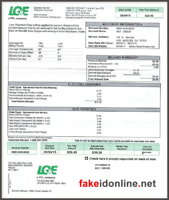 Louisville Gas & Electric (LGE) - Kentucky Utility Bill Template
